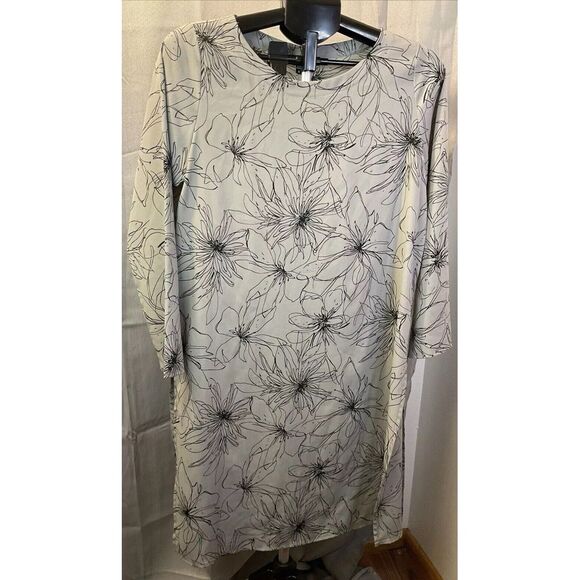 Comfy USA Women's Small Tunic Dress Gray Abstract‎ Floral Side Slits - Picture 1 of 7